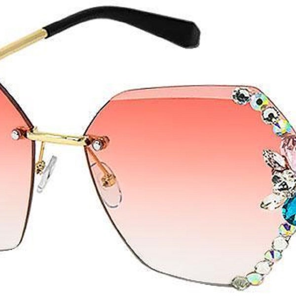 Square Crystal Sunglasses Women Shades Rimless Rhinestone Sun Glasses Female Handmade diamonds Gradual Trend Party Eyewear