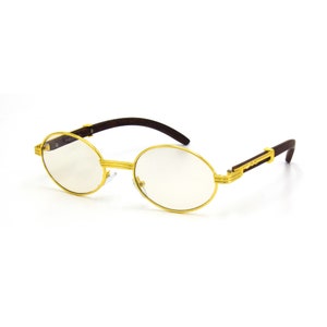 Women Men Rimless Wood Vintage Retro Gold Frame Clear Lens Hip Hop Glasses