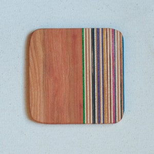 Recycled Skateboard Coasters l Wooden Coasters l Sustainable Woodworking l Birthday Gift l Housewarming Gift l Colorful Coasters l Cherry