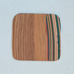 Recycled Skateboard Coasters l Wooden Coasters l Sustainable Woodworking l Birthday Gift l Housewarming Gift l Colorful Coasters l White Oak