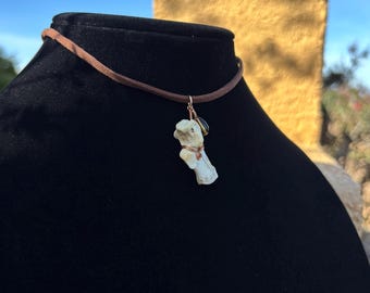 Knochen Halskette | Rehknochen, Lederschnur, Draht Gewickelt, Handgemacht
