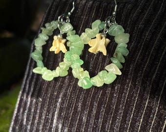 Knochen & Aventurin Ohrringe | Edelstahl, Kristall, Halo