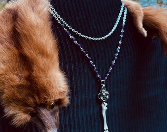 Rosenkranz Stil Knochen Halskette | Handgemacht, Perlen, ethisch einwandfrei, Edelstahl, Alternativ