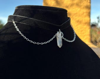 Gothic Kristall Choker Halskette | Handgefertigt, Edelstahl, Samt