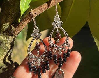 Granat Rosenkranz Halskette & Chandelier Ohrringe Set | Gothic Schmuck, Handgemacht