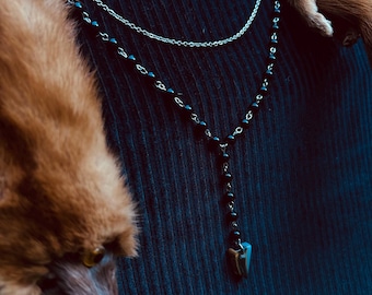 Handgemachte Onyx Rosenkranz Halskette | Achat Anhänger, Edelstahl, Perlenkette