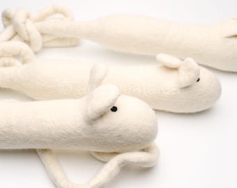 Long-Tailed XL Great Beige White Mouse - High Quality Natural Wool Felt Kicker Cat Toy - Sturdy Snuggle KittyPrey Floofs