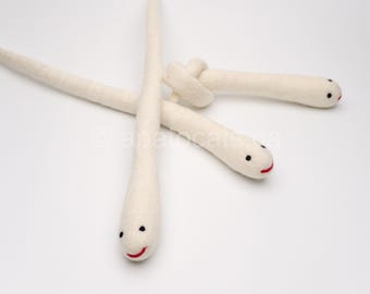 Short and Slender Beige White Eel - High Quality Natural Wool Felt Kicker Cat Toy - Sturdy Snuggle KittyPrey Floofs