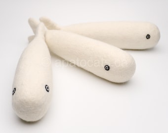 Tanky Beige White Fish - High Quality Natural Wool Felt Kicker Cat Toy - Sturdy Snuggle KittyPrey Floofs