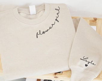 Embroidered Flower Girl Shirts, Custom Name on Sleeve Flower Girl Sweatshirt, Birthday Girls Gift Shirt, Flower Girl Wedding Party T-Shirt