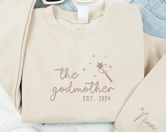 Embroidered Godmother With Kid Names Sweatshirt, God Mother Est Sweatshirt, Godmother Proposal Crewneck, Godmama Gifts, Godmother Shirt