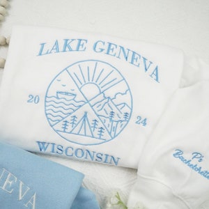 Embroidered Custom Camp Bachelorette Sweatshirts, Lake Camp Bach Crewneck, Lake Bachelorette Shirts, Hiking Bridal Party Sweatshirt