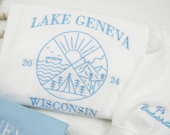 Embroidered Custom Camp Bachelorette Sweatshirts, Lake Camp Bach Crewneck, Lake Bachelorette Shirts, Hiking Bridal Party Sweatshirt