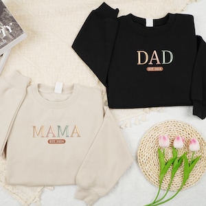 Embroidered Mama and Dad Sweatshirt, Mama Sweatshirt, Matching Couples Shirts, Daddy Mommy to be, New Dad Mom Shirt, Pregnancy Announcement
