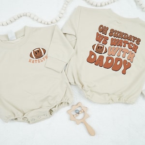 Custom On Sundays We Watch With Daddy Baby Romper, Game Day Baby Clothes, Football Lover Toddler, Retro Baby Shower Gift, Fall Baby Clothes