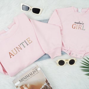Embroidered Auntie and Auntie&#39;s Girl Shirt, New Aunt To Be, Matching Family Sweatshirt, Auntie and Nephew Shirt, Retro Baby Gift from Auntie