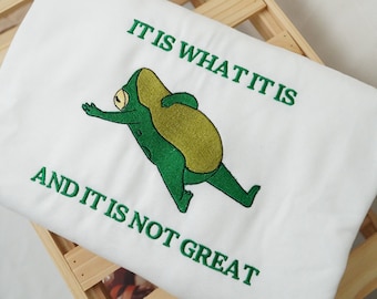 Embroidery Funny Frog Sweatshirt, It Is What It Is And It Is Not Great Shirt, Frog Shirt, Sarcastic Sweater, Froggy Shirt, Frog Lover Shirt