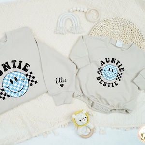 Personalization Name Auntie and Aunties Bestie Sweatshirt, Matching Auntie and Me Outfits, Promoted To Auntie Sweater, Best Gifts for Aunt