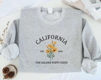 Embroidered California the Golden Poppy Sweatshirt, Custom US