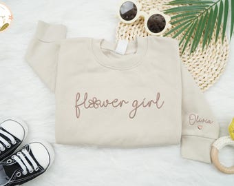 Embroidered Flower Girl Sweatshirt, Minimal Jr Bridesmaid Sweater, Cute Toddler Wedding Crewneck, Flower Girl Gift, Daughter of the Bride