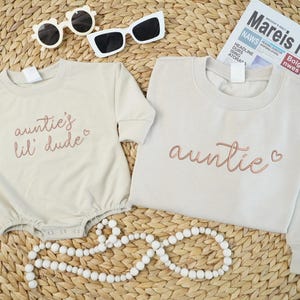 Embroidered Auntie and Auntie&#39;s Lil Dude Sweatshirt, New Aunt Gift For Kids, Custom Matching Family Shirt, Auntie and Nephew Shirt,Kid Shirt
