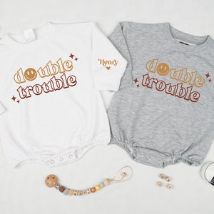 Double Trouble Twin Baby Romper, Twin Baby Toddler, Funny Best Friends Twin Gifts, Cute Best Friend Baby romper, Best friends matching shirt