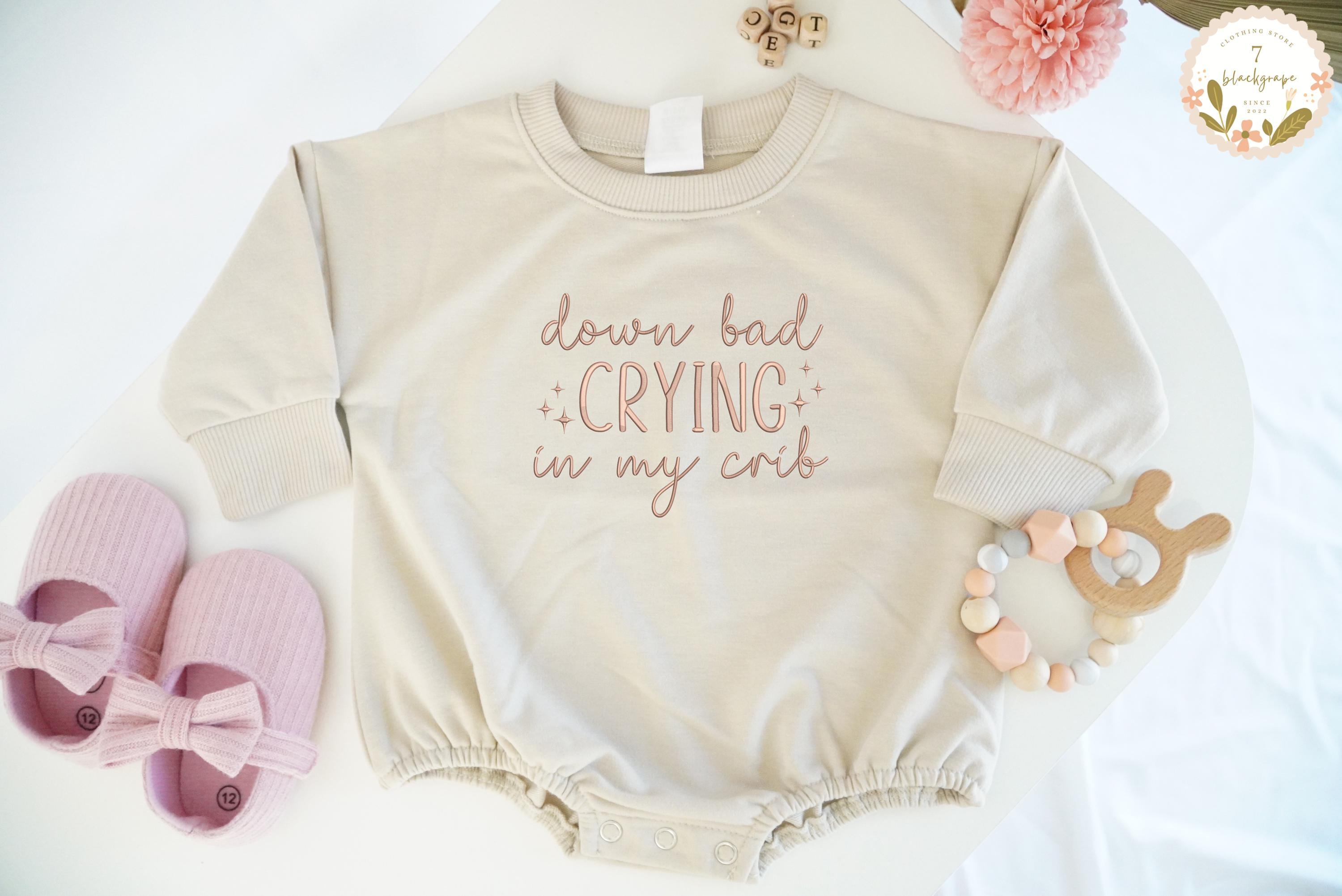 Embroidered Down Bad Crying in My Crib Baby Romper, Funny Baby Romper, Vintage Baby Clothing, Retro Baby Shower Gifts, New Baby Gifts
