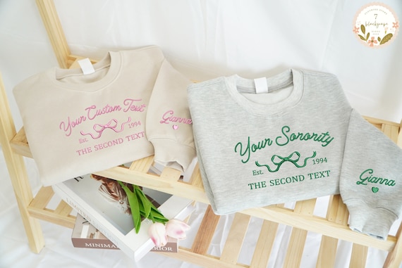 Embroidered Sorority Shirt, Girls Trip Sweatshirt, Retro Coquette Sorority Tee, Custom Sorority Gift, Girl Besties Matching Embroidery Shirt