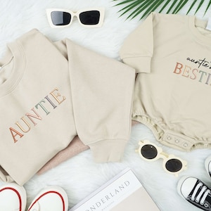 Embroidered Auntie and Auntie&#39;s Bestie shirts, Custom Matching Family shirt, Baby Shower Gift, Cute Kid shirt, Auntie and Nephew Shirt.