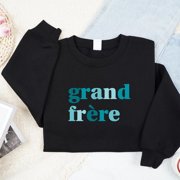 Grand Frère Kids Sweatshirt, Retro Sibling Toddler, Cute Big Brother Shirt, Big Bro Youth sweater, New Baby Pregnancy Revealing gift