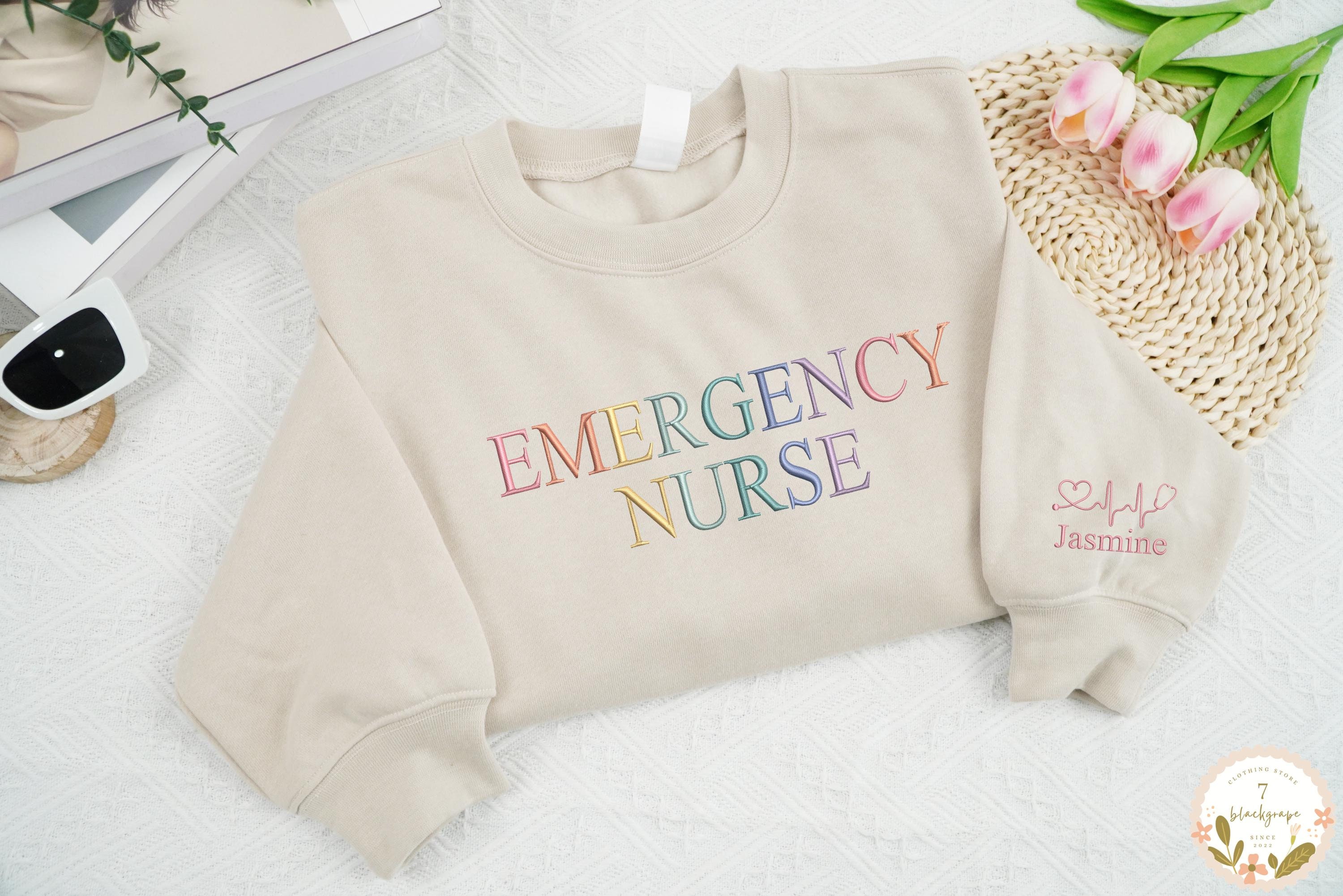 Embroidered Emergency Nurse Sweatshirt, Gift For Er Nurse, Nurse Week Shirts, Retro Emergency Department Shirt, Vintage ED Nurse Sweatshirt
