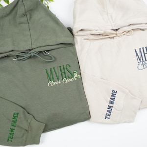 Custom Cheer Mascot Embroidered Hoodie, Cheer Coach Sweatshirt With Name, Cheer Pullover Sweatshirt, Cheerleading Squad Sweatshirt