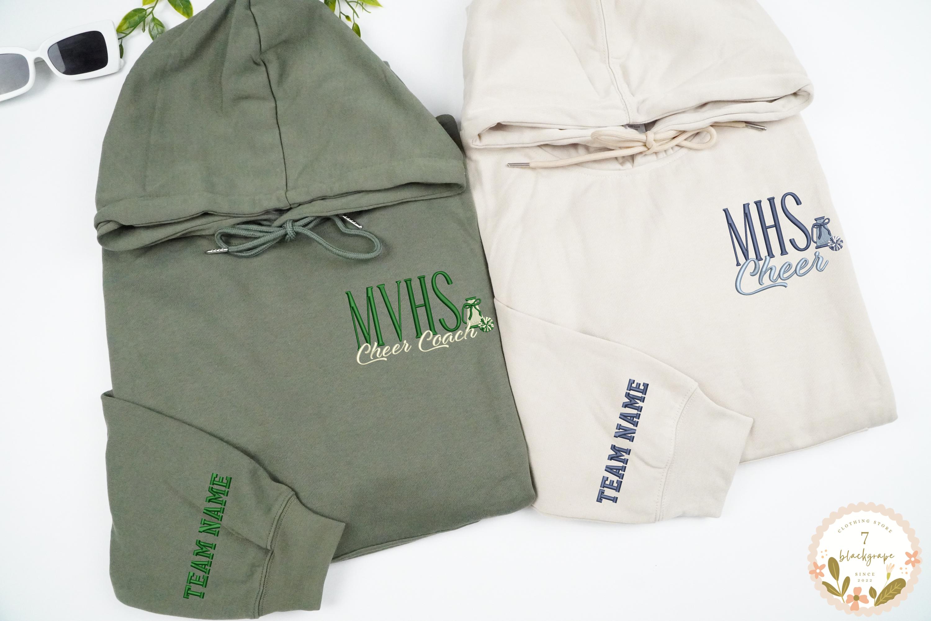 Custom Cheer Mascot Embroidered Hoodie, Cheer Coach Sweatshirt With Name, Cheer Pullover Sweatshirt, Cheerleading Squad Sweatshirt