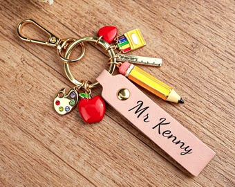 Teacher Appreciation Gift, Personalized Teacher Keychain, Custom Name Leather Keychain, Back to School Gift, End of Year Teacher Gift