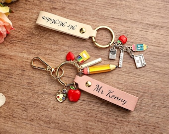 Personalized Teacher Keychain, Custom Name Leather Keychain, Teacher Appreciation Gift, Back to School Gift, End of Year Teacher Gift