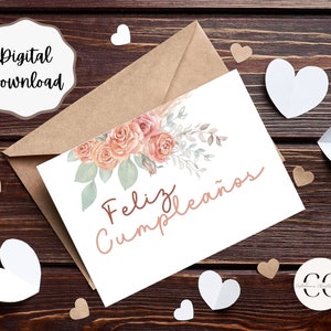 Cartão de feliz aniversário em espanhol/Feliz Cumpleanos/cartão de aniversário para impressão em espanhol/download instantâneo