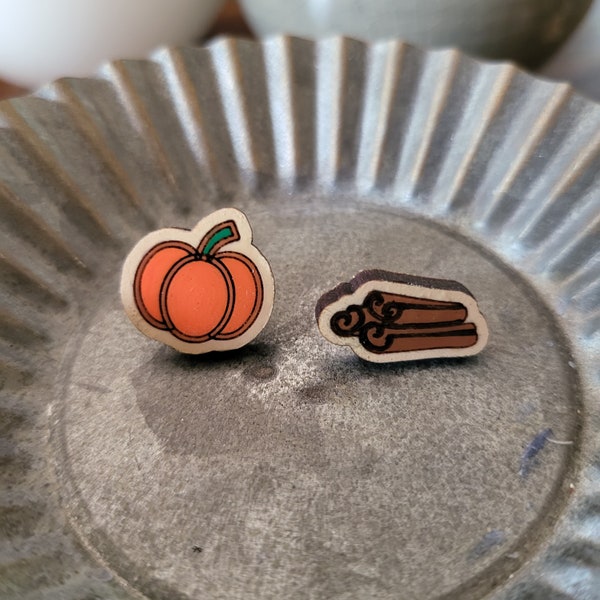 Pumpkin and Spice Stud Earrings Novelty Funny Cute Food Set