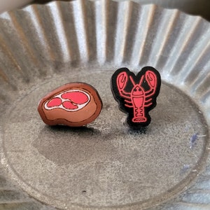 Steak and Lobster Stud Earrings Novelty Funny Cute Food Set