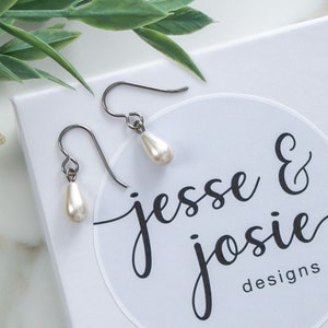 Titanium Pearl Drop Earrings Dangle | Small Silver & White Bridal Earrings for Wedding | Hypoallergenic and Nickel Free for Sensitive Ears