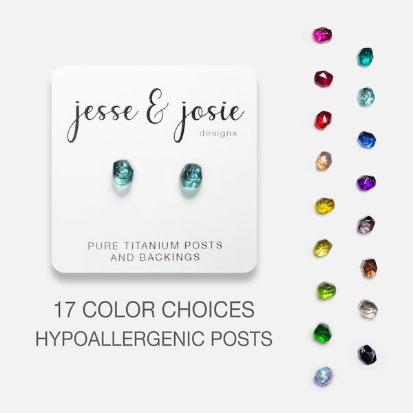 Titanium Stud Earrings with Resin Gemstones | Nickel Free Hypoallergenic Posts, Safe for Sensitive Ears | Tiny Everyday Birthstone Studs