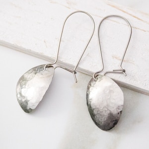 Handmade Pure Titanium Teardrop Dangle Earrings | Rustic Hammered Silver Drop Earrings for Women | Hypoallergenic Nickel Free Boho Jewelry