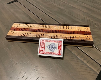 Handmade hardwood 3 lane cribbage board with peg storage. Great gift for Fall parties, Birthday, Anniversary or Just Because