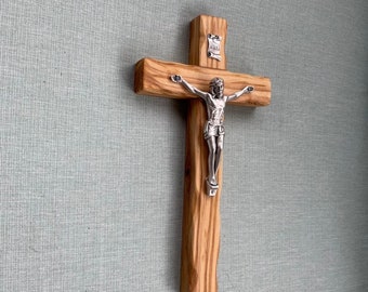 Handmade hardwood wall crucifix. Gift for Baptism, First Communion or Confirmation.