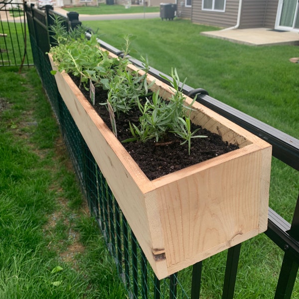 Cedar Railing Planter Box, 1.5" Matte Black Hooks, Balcony Planter, Herb Planter, Outdoor Box, Indoor Box