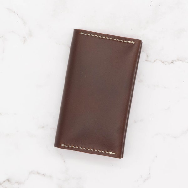 Leather Two-Pocket Gusset Business Card Holder with Snap Closure