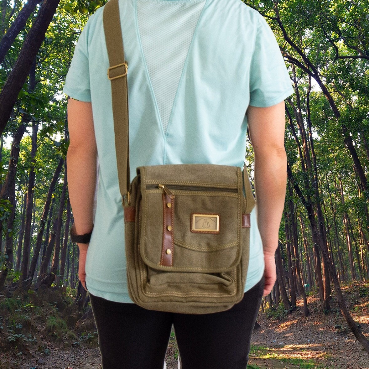 Messenger Bag for Men,Water Resistant Unisex Canvas Shoulder Bag,Vintage  Military Crossbody Bag,14 inch laptop bag