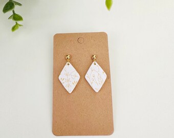 Polymer Clay White And Gold Earrings