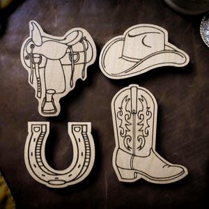 Western Wooden Coaster Set | Cowboy Ranch Coasters | Horse Lover Home Décor | Drink Coasters