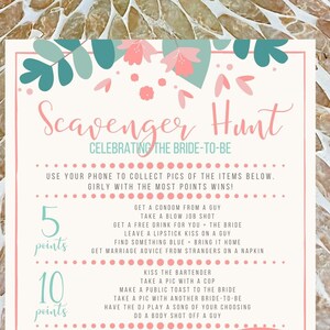 Classic Bachelorette Scavenger Hunt Game | Instant Download | Printable Bachelorette Party Game | Scavenger Hunt Game