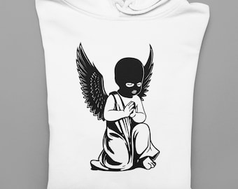 Ski Mask Angel Hoodie | Custom Unisex Hoodie | Trendy Hoodie | Gift for Him and Her | Angel Wings Hoodie | Angel Wings | Praying Angel |